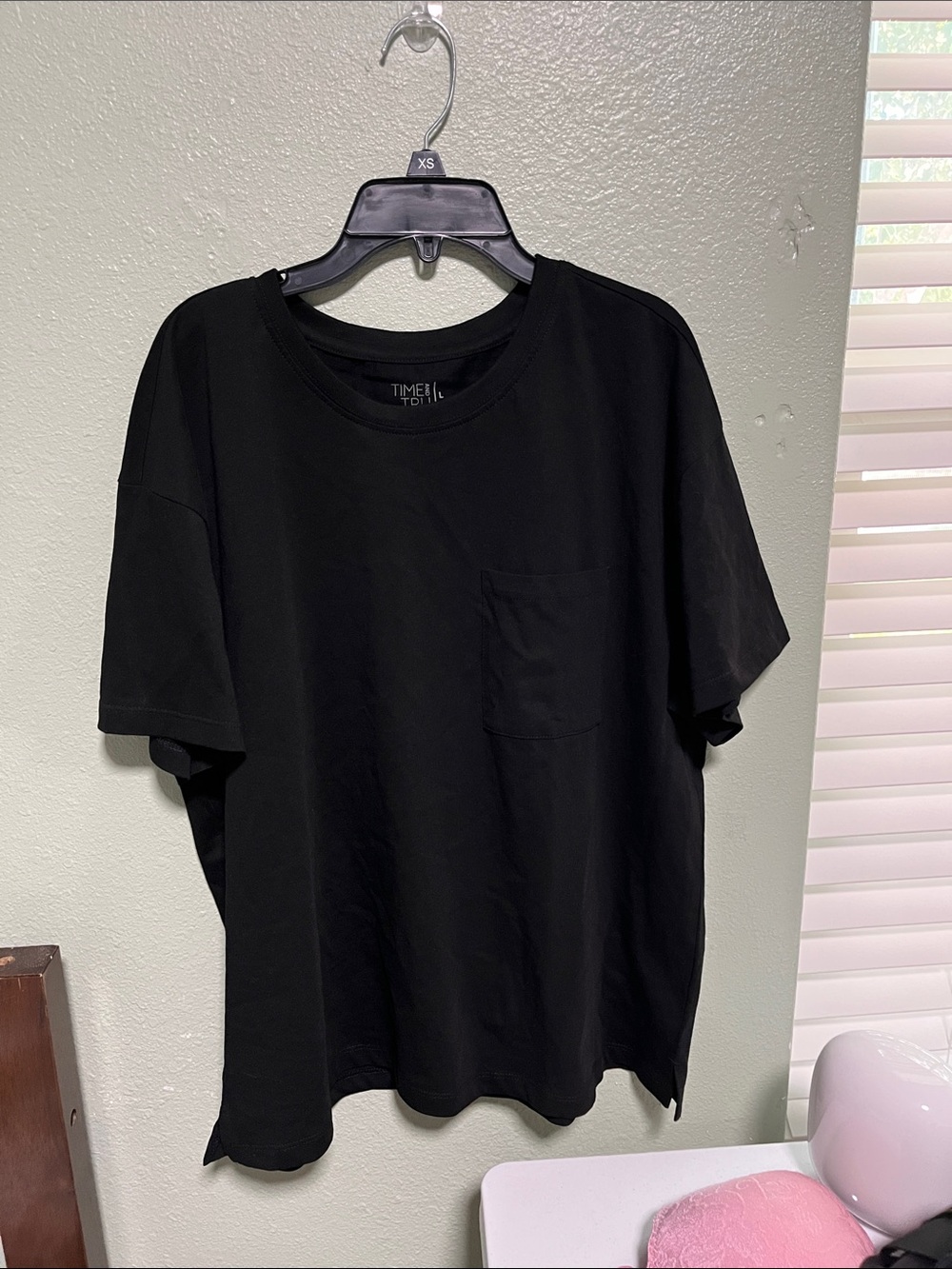 Time and Tru Short Sleeve Boyfriend Pocket T-Shirt Black Large